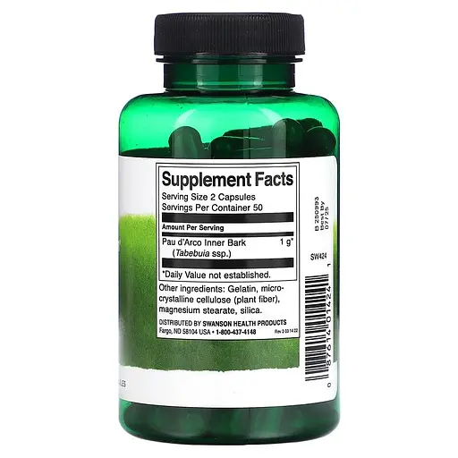 Кора муравьиного дерева Swanson Pau d'Arco 500 mg 100 caps (1086-100-82-0570790-20) - фото 2