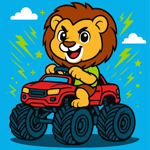 Картина по номерам для детей "Лев на машині" Ideyka 25х25 см КНО1307