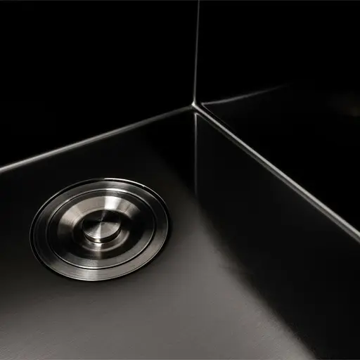 Кухонная мойка PVD черная 78x48 на две чаши Platinum Handmade HDB (круглый сифон, 3.0/0.8), Черный - фото 5