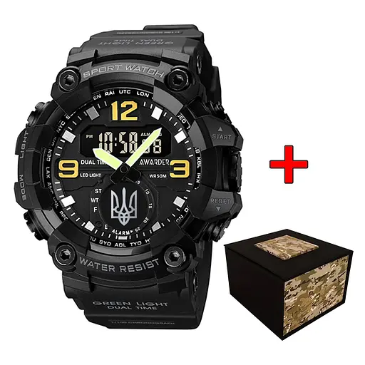 Наручные часы мужские 003BKUASI Тризуб срібло Чорные + Коробка. Awarder acs0031882