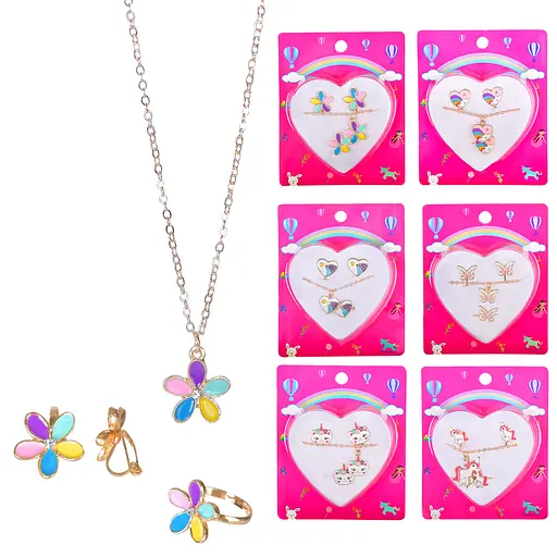 Набір біжутерії B4319 у серці, 3в1 сережки+кільце+ланцюжок (6923549043199) Микс - фото 1