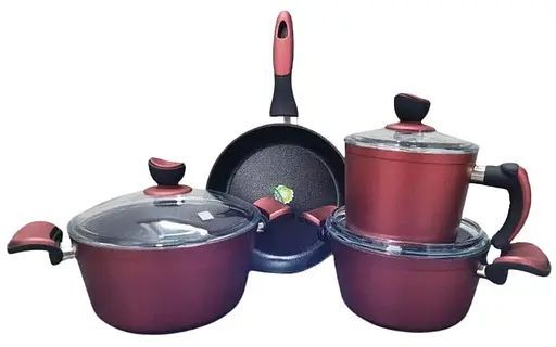 Набір каструль Casa Royal Elite Titanium із покриттям Bio Titanium 7 предметів Червоний - фото 3