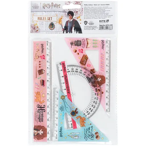 Набір Kite Harry Potter лінійка 15 см, 2 косинця, транспортир (HP25-282)