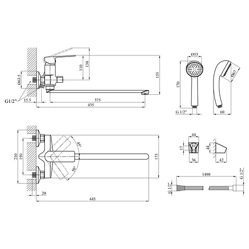 Смеситель для ванны Agua Merida - C071 (CV035426) - фото 8