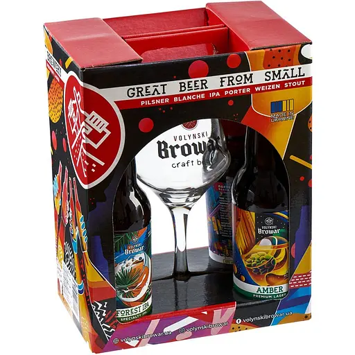Подарочный набор пива Volynski Browar 3.8-5.8% 1.4 л (4 шт. по 0.35 л) + Бокал Somelier 0.4 л