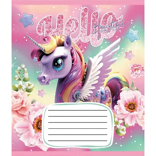 Зошит учнівський "Єдинороги" Leader 012-510065C-3 в косу лінію, 12 аркушів - фото 1