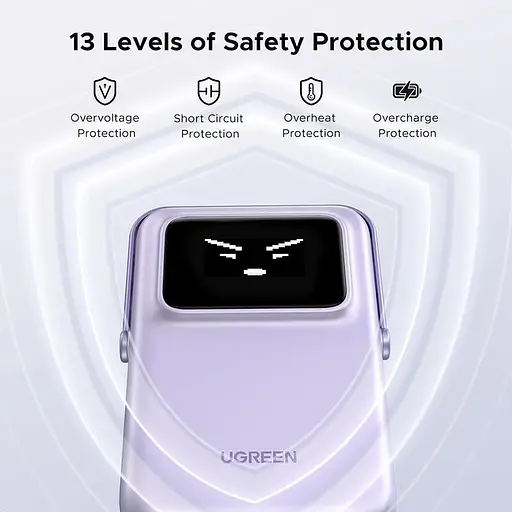 Беспроводной магнитный павербанк Ugreen PB572 10000 mAh 20 W со сложной подставкой и TFT фиолетовым дисплеем - фото 6