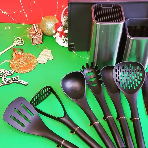 Набор кухонных ножей из нержавеющей стали на подставке 5 предметов + Набор кухонных принадлежностей 7 предметов Edenberg EB-3615 - фото 5