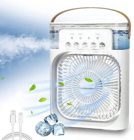 Настільний вентилятор з функцією зволоження повітря 4в1 Air Cooler Fan USB LED White - фото 3