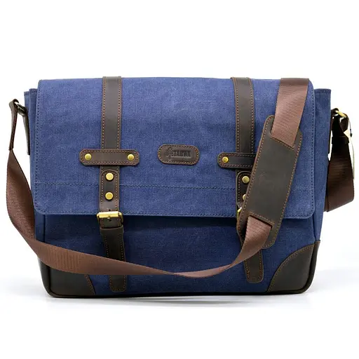 Сумка мужская через плечо канвас + кожа TARWA 37х31х12 см sum0028349 - фото 3