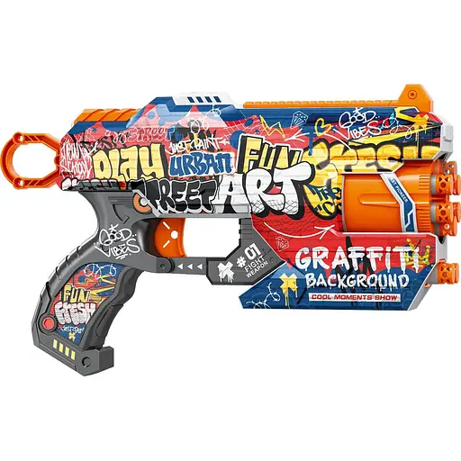 Игрушечный детский пистолет мех. с барабаном и мягким. патронами (12 шт.) (графити) (28 х 17,4см) - фото 1