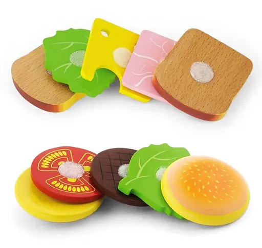 Іграшкові продукти Гамбургер та сендвіч Viga Toys 50810 для дівчаток та хлопчиків - фото 3