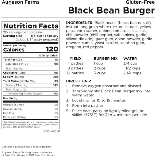 Фарш из черной фасоли для котлет бургеров Augason Farms 215 порций, 25 лет срок хранения - фото 3