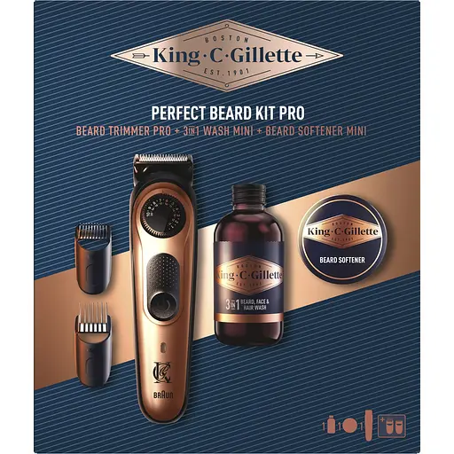 Подарочный набор King C. Gillette: электрический триммер для бороды King C. Gillette Pro + шампунь для бороды 60 мл + бальзам для бороды 25 мл - фото 2