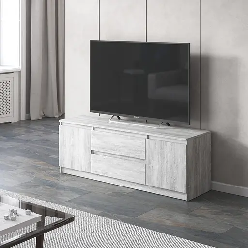 Тумба під телевізор Vays, для вітальні, сучасна, 2 висувних ящика та дві двері, без ручок R-28 Бетон