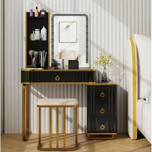 Туалетный столик Costway Vicci с пуфом + зеркало LED черный - фото 4