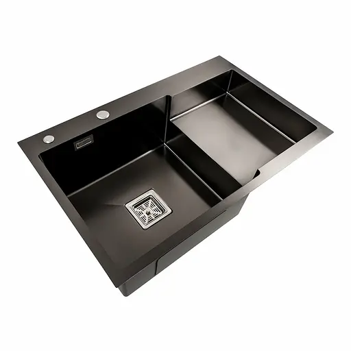 Кухонна мийка 78x50С L PVD чорна Platinum Handmade (поглиблена полиця, 3.0/1.0 мм), Чорний - фото 2