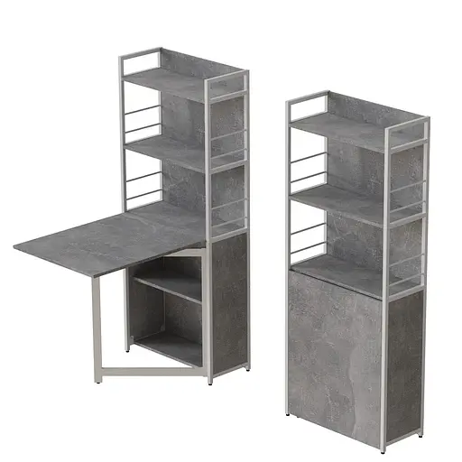 Стол книга с этажеркой Практик 2 Ferrum-decor 1555x640x990 Белый металл ДСП Бетон 16 мм (FRD-104638)