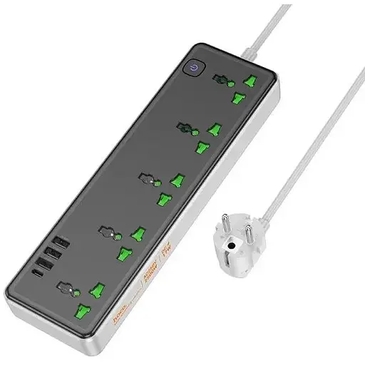 Подовжувач мережі Hoco AC13A на 5 розеток 3USB/1Type-C 10A 250V 1.5 м 2500W чорний - фото 2