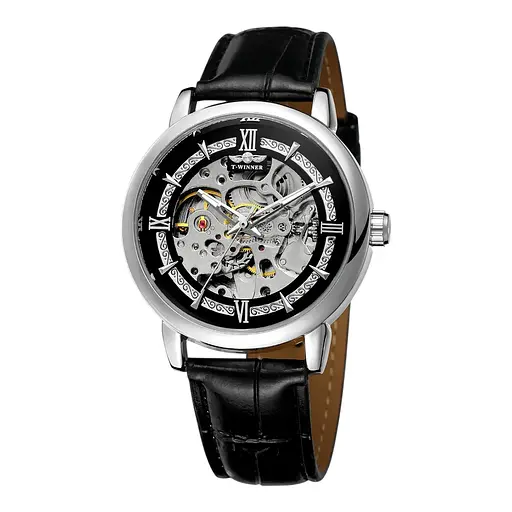 Наручний годинник чоловічий 8173 Silver-Black Leather Forsining acs0031368 - фото 1