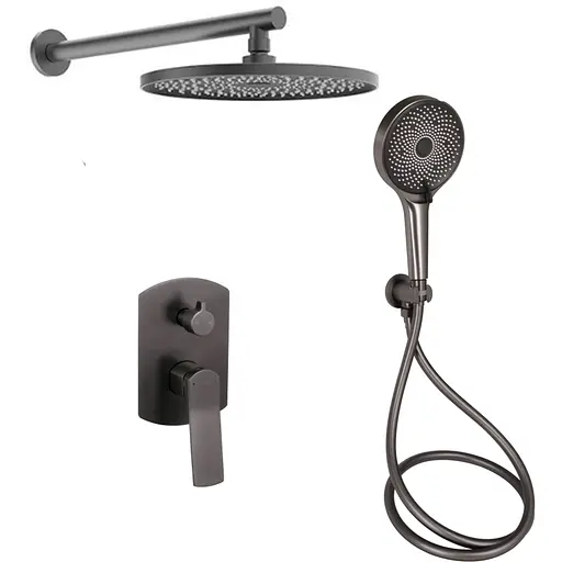 Душова система універсальна Qtap Slavonice прихованого монтажу на два споживача QTSLA113GMB45899 Gunmetal Black PVD, Шліфований чорний хром - фото 1