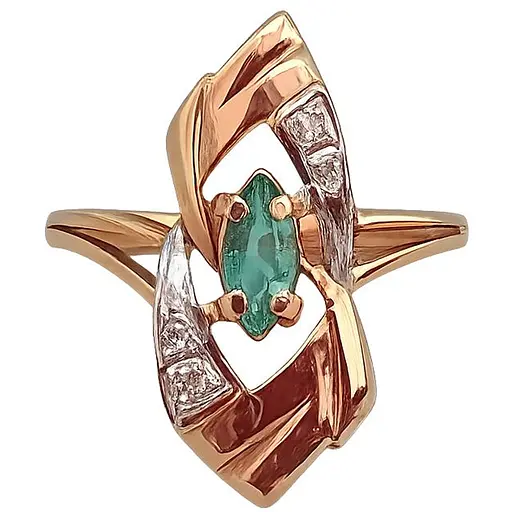 Золотое кольцо с бриллиантами и изумрудом. RE6178K 17,5 - фото 1