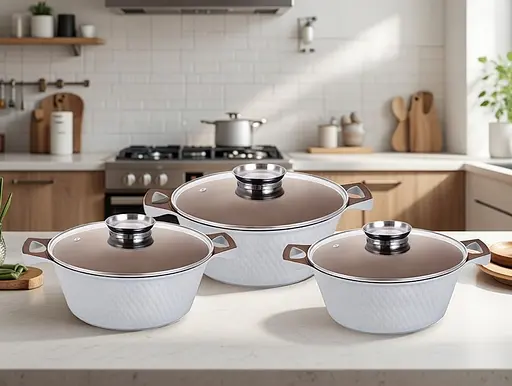 Набор кастрюль Zauberg мраморное покрытие алюминий 3 пр 2.0/3.6/5.6 л белый (YS80CSI) - фото 2