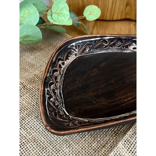 Блюдо овальне керамічне (глиняне) різьблене 1 л Ангоб - фото 6