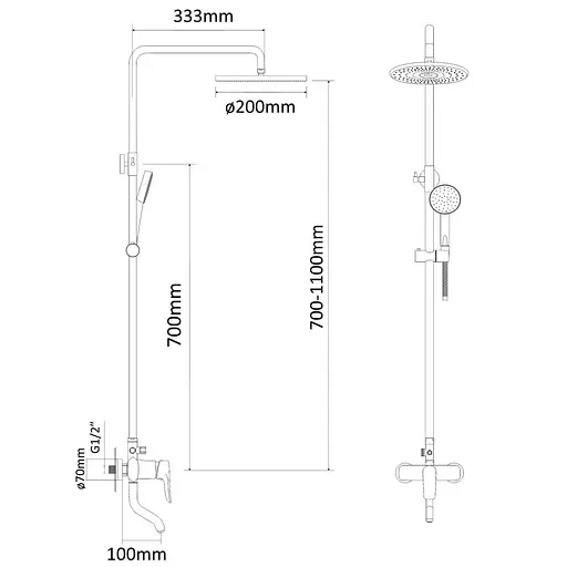 Душова система хром Rj Tulip RSZ081-3, Хром - фото 2