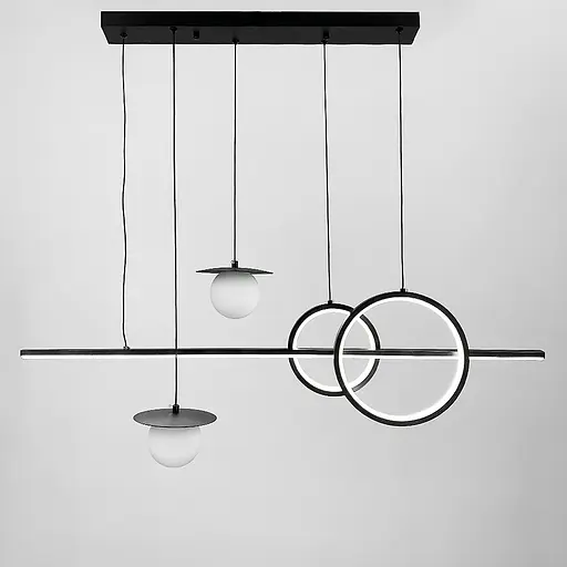 Видовжена чорна LED люстра з 2 світлодіодними колами та 2 плафони Line.F Довжина 120 см - фото 3