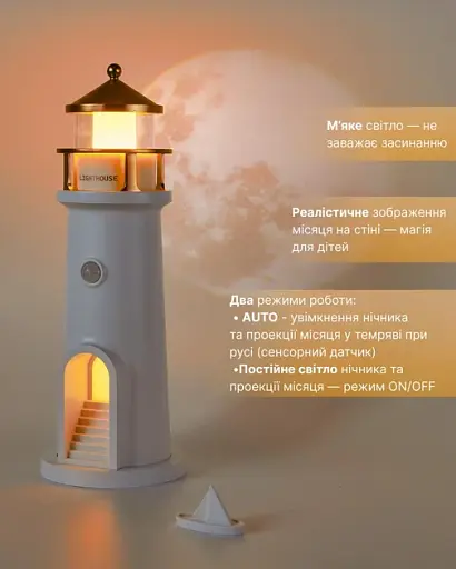 Нічник маяк з проекцією місяця з датчиком руху LightHouse 3D - фото 6