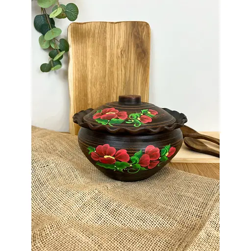 Макітра хвиля з кришкою керамічна (глиняна) Мак  2.5 л 