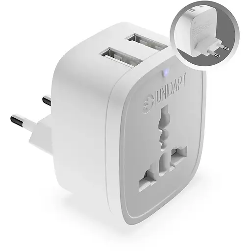 Європейський адаптер Unidapt типу C - World to Europe - 3 в 1 Міжнародний штекер живлення з 2 USB та AC - Універсальний вхідний