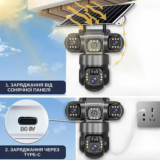 IP-камера уличная с аккумулятором и тройным объективом XON 4G 8000mAh Solar 1080P SmartCam (TCBSM23VB 3992) Черная - фото 6