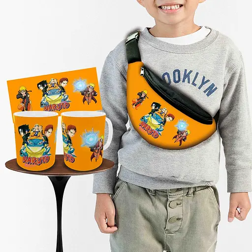 Набір: дитяча сумка-бананка+кружка Наруто  32х15см, бананка для хлопчика через плече на подарунок (00938)