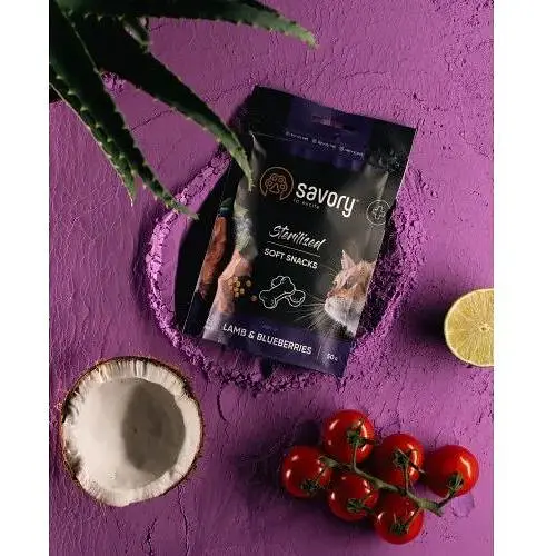 Мягкое лакомство Savory для здоровья стерилизованных кошек ягненка с черникой 50 г - фото 10