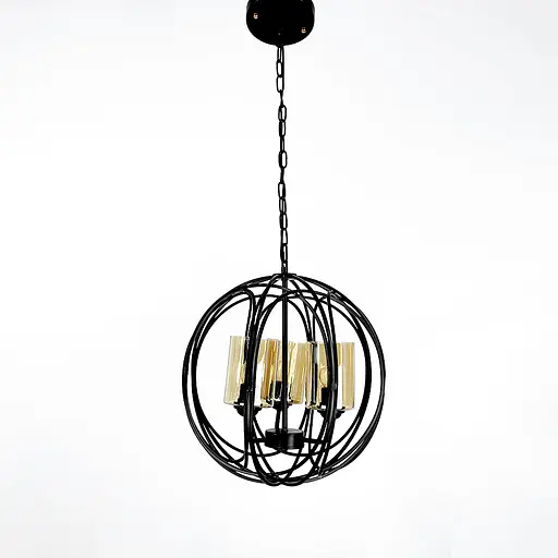 Люстра Лофт у чорному корпусі форми плетена куля Line.F Колір плафона Янтарний - фото 8