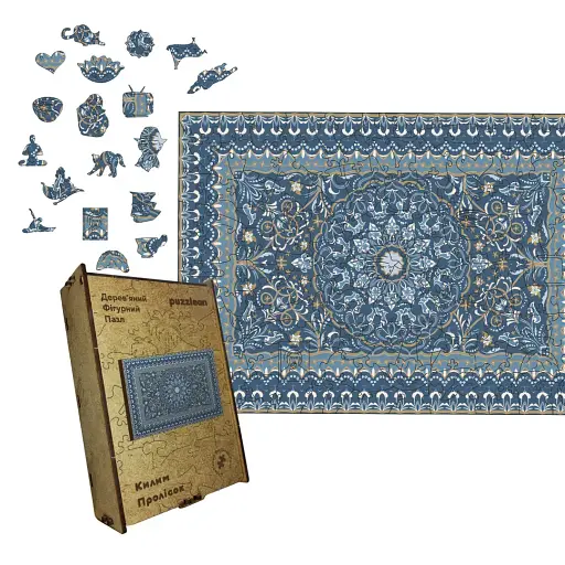 Дерев'яний фігурний пазл Лазуровий Килим, А5, Дерев'яна коробка 35 елементів