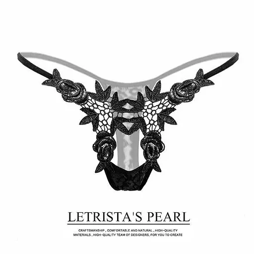 Трусики жіночі стрінги з квітковим принтом та пікантним вирізом S/M чорні - фото 3