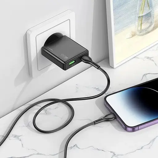 Ультратонкое двухпортовое зарядное устройство Hoco N38 Delgado Type-C 20 Вт и USB-A 18 Вт PD20W/PPS/QC3.0/FCP/AFC Black - фото 4