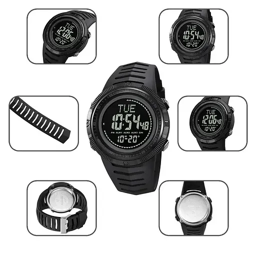 Годинник чоловічий спортивний з компасом Skmei 2147 Compass (Чорний з чорним циферблатом) - фото 9