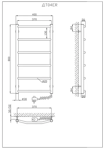 Електрична рушникосушарка Kosser Трапеція 800x400/6 ER рег. ДТ04ER, Хром, Праве - фото 5