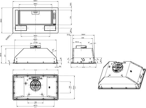 Вытяжка встраиваемая Gorenje 54 см, 370 м3/ч, серый - фото 7
