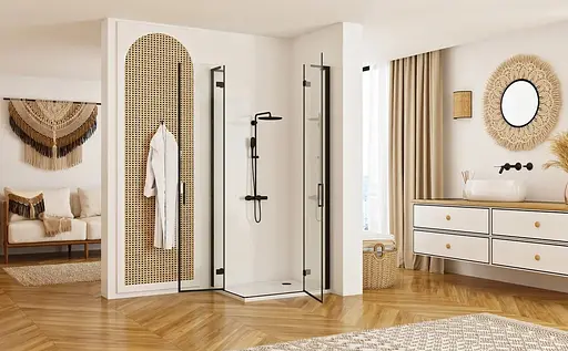 Душевая кабина Rea Hugo 100x100 black двойная REA-K6602, Черный матовый, Универсальная, прозрачная - фото 3