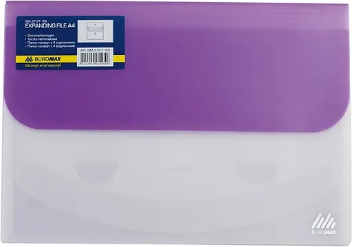 Папка-конверт TRAVEL BM.3707-99 BUROMAX, на липучці, А4, 4 відділення, матовий напівпроз.пластик (4823078953360) Фіолетовий - фото 1