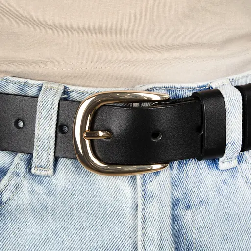 Ремінь шкіряний жіночий HC-3425 чорний із золотою пряжкою (135 см) - фото 5