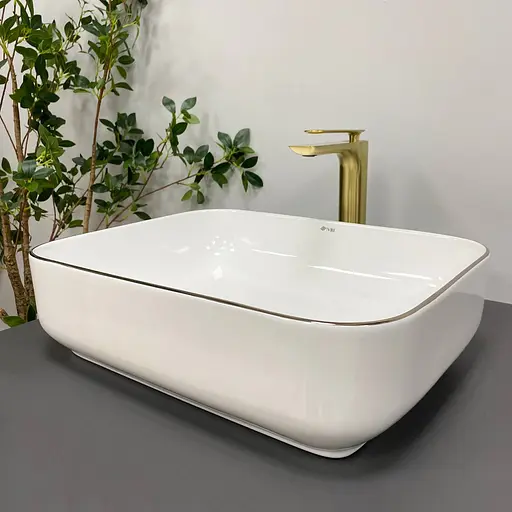 Умивальник VBI Palermo white rose gold Edge накладний VBI-012307, Золотий - фото 5