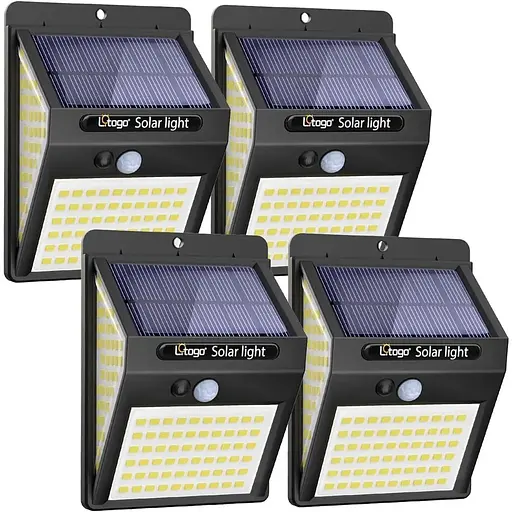 Litogo [4 шт. 140LED Сонячні охоронні світильники на відкритому повітрі, сонячні датчики руху 270ºШирококутні водонепроникні