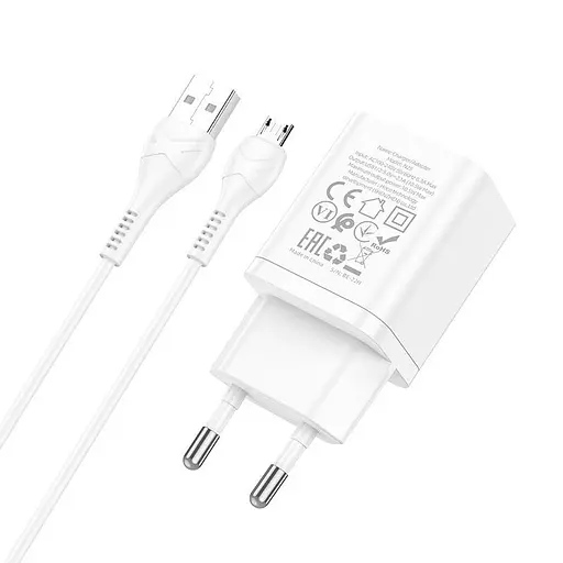 Набір із кабелем мережевий Hoco Maker dual port charger set N25 кабель Micro USB 2USB білий - фото 2
