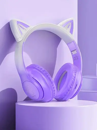 Беспроводные Bluetooth наушники Hoco Cat ears W42 с ушками и подсветкой Сиреневый - фото 3